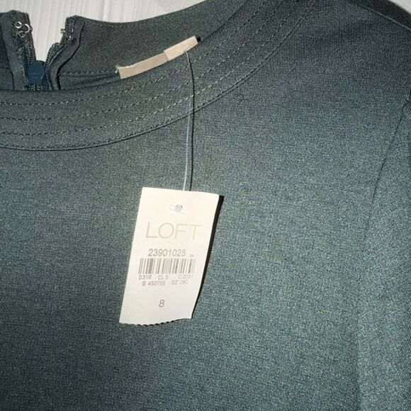 LOFT Blouson Flare Dress in Deep Bottle Green Size 8 NWT holiday festive preppy - Picture 4 of 9